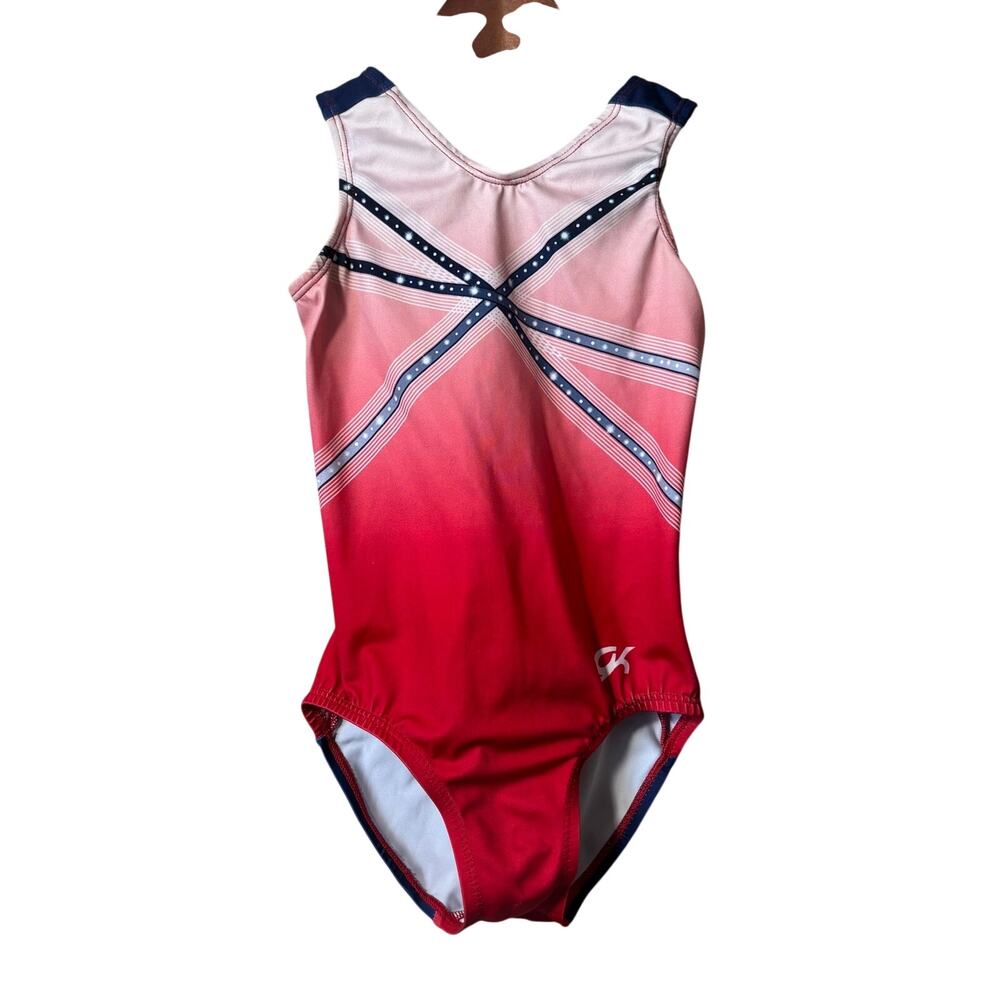 GK Elite USA Patriotic Foil Tank Leotard Size Child Medium Red, white and blue